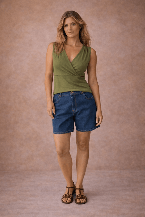 Blusa transpassada ombro frazido VERDE